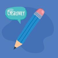 Lápiz creativo con bocadillo en fondo azul. vector