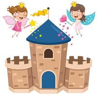 castillo de cuento de hadas y niños felices vector