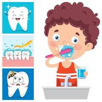 Brushing Teeth Concept With Cartoon Character vector