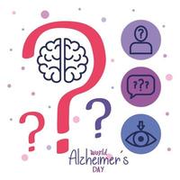 día mundial del alzheimer con cerebro e iconos vector