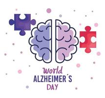 día mundial del alzheimer con cerebro y pieza de rompecabezas vector