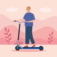 young man in scooter avatar characters vector