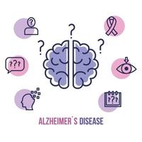 día mundial del alzheimer con cerebro e iconos vector