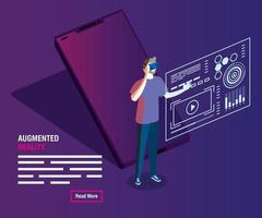 man with glasses and smartphone of technology reality augmented vector