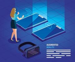 woman with glasses of reality augmented and smartphones vector