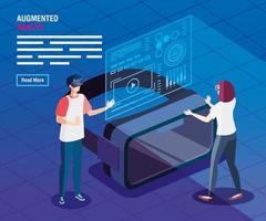 couple with glasses of reality augmented technology vector