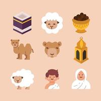 Set of Eid Adha Flat Icons vector