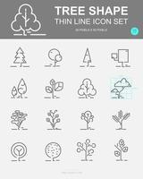 conjunto de iconos de línea de vector de forma de árbol