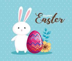 tarjeta de pascua feliz con decoración de conejo y huevo vector