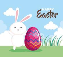 happy easter card with rabbit and egg in landscape vector