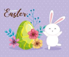 happy easter card with rabbit and egg vector