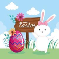 happy easter card with rabbit and egg vector