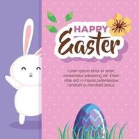 tarjeta de pascua feliz con conejo y huevo vector