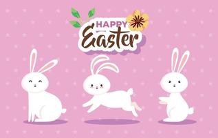 happy easter card with cute rabbits vector