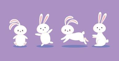 group of cute rabbits icons vector