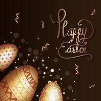 happy easter card with golden eggs decoration vector