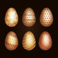 set of golden eggs easter decoration vector