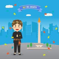 Birthday Jakarta Greeting Card With Character vector