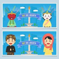 Tarjeta de felicitación de cumpleaños de Yakarta con personaje vector