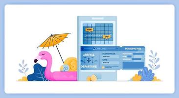 vector illustration of round trip airline ticket purchase schedule for holidays