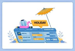 vector illustration of vacation airplane tickets to the island of Bali with departures in Jakarta
