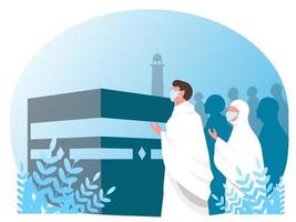 People with medical mask  for islamic hajj pilgrimage illustration vector