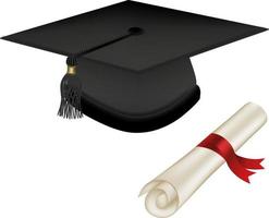 Sombrero de graduación aislado con diploma vector