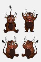 una colección de lindos personajes de dibujos animados de animales toros con varias poses y expresiones vector