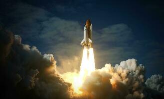 Space Shuttle takes off into space Elements of this image furnished by NASA photo