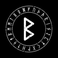Fondo cuadrado negro con runa berkana en un círculo mágico vector