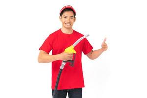 Gas Station Worker and Service on white background photo