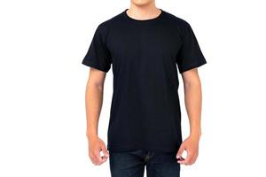 Young man in Black t shirt on white background photo