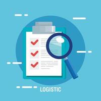 delivery logistic service with checklist and magnifying glass vector