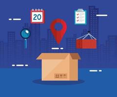 delivery logistic service with box and icons vector