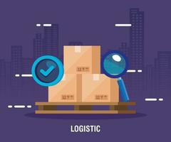 delivery logistic service with boxes and icons vector