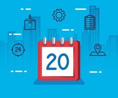 delivery logistic service with calendar and icons vector