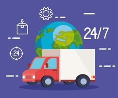 delivery logistic service with truck and icons vector