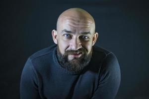 bald bearded mustache hipster portrait Blue eyes photo