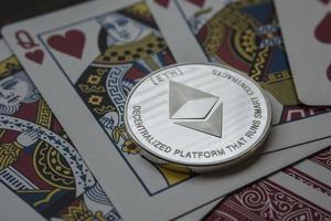 Crypto currency ethereum background of the playing cards photo