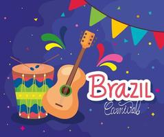 poster of brazil carnival with guitar and drum vector