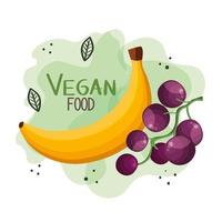 vegan food poster with banana and grapes vector