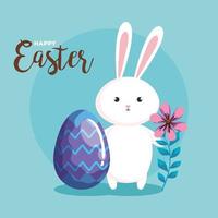 happy easter card with rabbit and decoration vector
