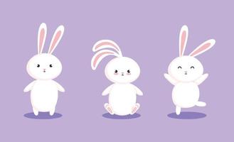 group of cute rabbits icons vector