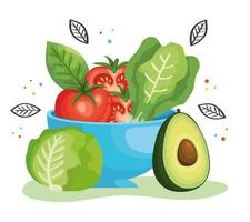 bowl with fresh and healthy vegetables vector