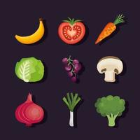 set of vegetables and fruits vector