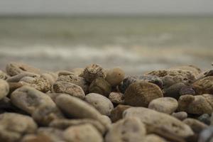 piedras de mar guijarros de mar en una playa de verano foto