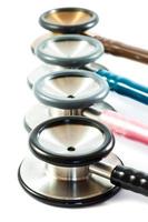 colorful stethoscopes line on white background isolated photo