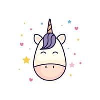 head of cute unicorn fantasy with hearts and stars decoration vector