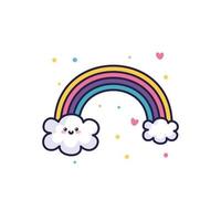 cute rainbow with clouds kawaii style vector