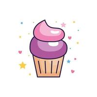 cute cupcake pastry with hearts and stars decoration vector